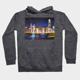 Hong Kong Victoria Harbor night view oil painting Hoodie